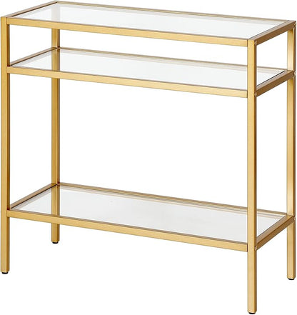 Henn&Hart 24" Wide Rectangular Rectangular Side Table in Brass, Table for Living Room, Bedroom