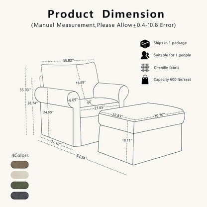 35.82" Accent Chair with Ottoman Upholstered Living Room Chairs for Reading Chair with Chaise Lounge Chairs Indoor, Comfortable Armchair for Bedroom (Brown, 35.82")