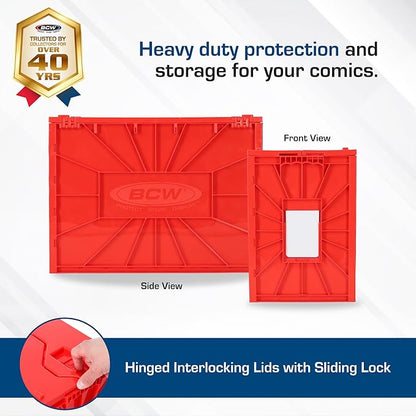 BCW Short Comic Book Bin | Holds 150 Comics | Stackable Plastic Storage | Acid-Free Organizer | Red, Single
