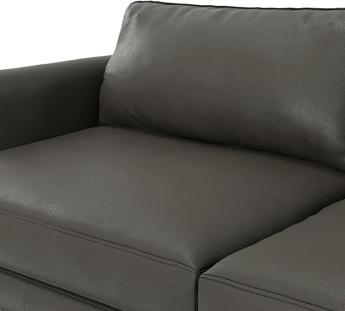 SIMPLIHOME Livingston 90-inch Wide Sofa in Coal Top Grain Genuine Leather, Handcrafted Mid-Century Modern Couch for Living Room, Large 3-Seater with Feather-Wrapped Cushions and Solid Wood Frame