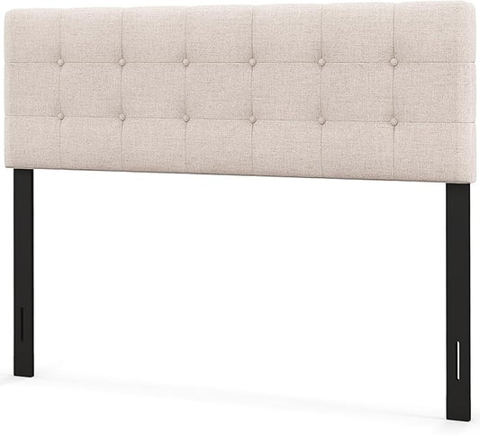 Giantex Linen Upholstered Headboard, Adjustable Width Button Tufted Headboard Only with Solid Wood Legs, Attach Frame, Modern Headboards for Queen Full Size Bed, Beige