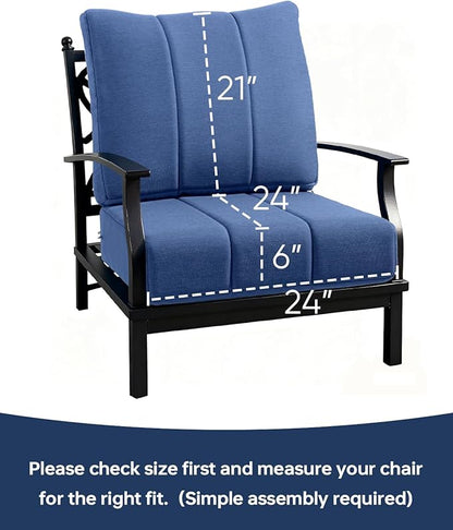 Luxury 24x24x6 Inch Kitty Outdoor Deep Seat Cushions Set of 6 - Comfortable Patio Chair Cushion for Wicker Dining Rocking Swivel Chair Loveseat Couch Sectional Sofa - Navy Blue