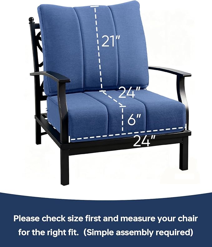 Luxury 24x24x6 Inch Kitty Outdoor Cushions - Water Resistant 1 Set Deat Seat Patio Furniture Cushion for Wicker Dining Rocking Swivel Chairs Loveseat Couch Sectional Sofa - Navy Blue