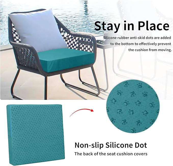 Easy-Going Waterproof Patio Cushion Covers 22x22x4 inch 4 Pack Replacement Non-Slip Outdoor Seat Cushion Slipcover with Zipper. Teal