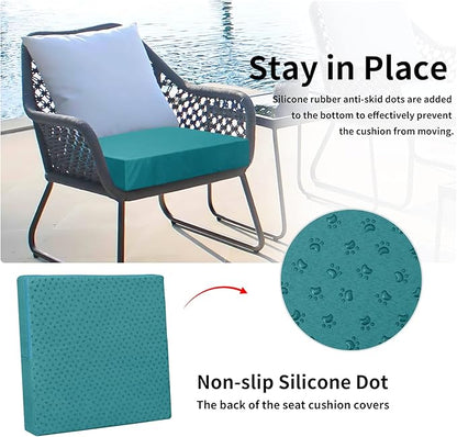 Easy-Going Waterproof Patio Cushion Covers 27x25x5 inch 4 Pack Replacement Non-Slip Outdoor Seat Cushion Slipcover with Zipper. Teal