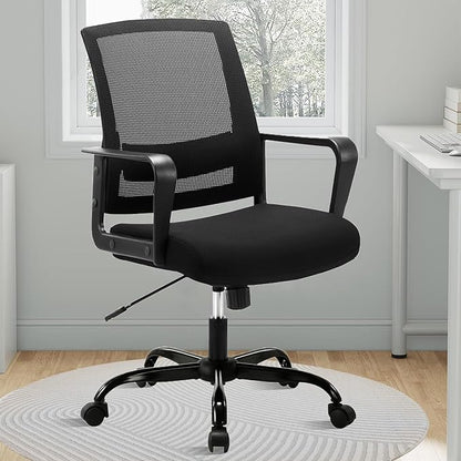 CLATINA Ergonomic Desk Chair, Mid Back Mesh Computer Chair with Lumbar Support and Armrest, Height Adjustable Swivel Chair for Home Office, Black (2PK)