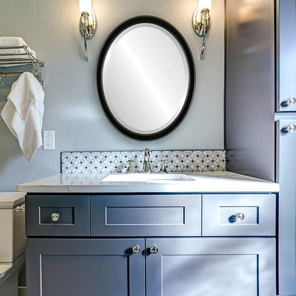 OVALCREST Oval Beveled Wall Mirror for Home Decor - Toronto Style - Gloss Black - 26" x 22"