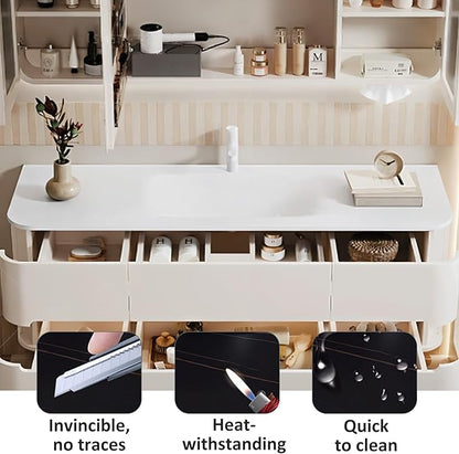 72IN Bathroom Vanity - Bathroom Vanity with Sink with Intelligent Induction Light | Wall-Mounted Bathroom Vanity with Intelligent LED Mirror Cabinet & 6 Drawers, Cream Color