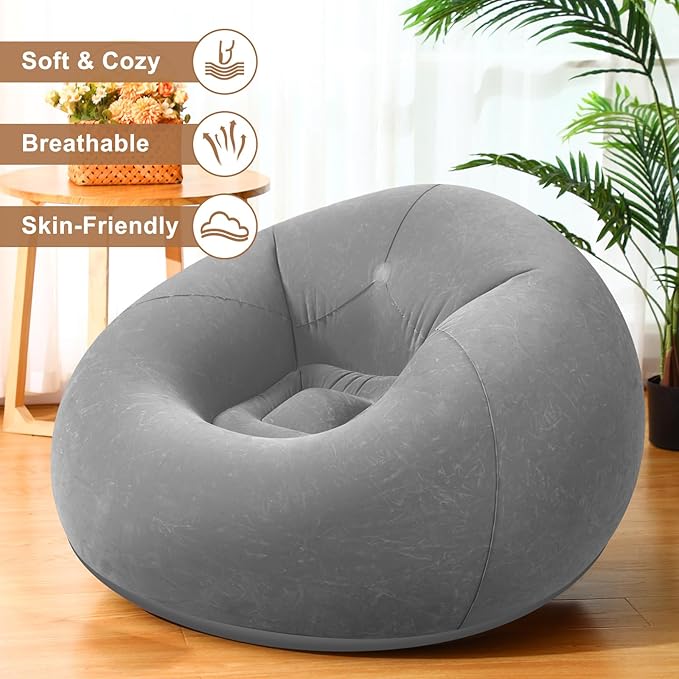 Realspring 9 Pcs Bean Bag Chairs for Adults Inflatable Chairs with Electric Air Pump,Blow up Couch Folding Portable Inflatable Couch Lazy Sofa for Reading Living Room Camping (Grey)