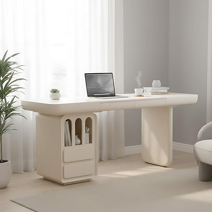 71 Inch White Writing Desk with Storage, Modern Computer Desk with 4 Drawers for Study, Wooden Executive Desk for Home Office