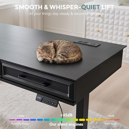 55x22 Inch Electric Standing Desk with One-Piece Desktop, Adjustable Height Computer Desk with 3 Storage Drawers & Power Outlets, Sit to Stand Up, Gaming Table for Home Office and Study, Black