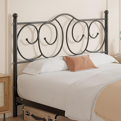 VECELO Metal Full Size Headboard, Heavy Duty Curved Headboard Only Height Adjustable, Easy to Assembly, Farmhouse Victorian Style for Bedroom - Black, Full