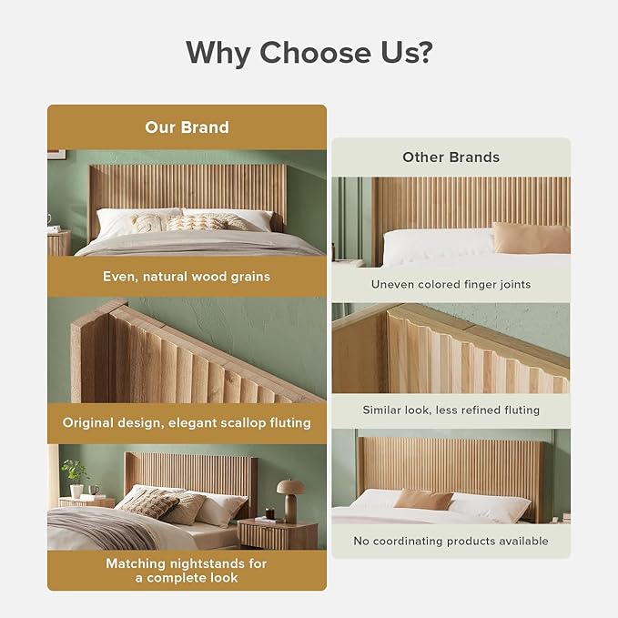 mopio Brooklyn 62.4" Headboard Only, Wood Headboard, Modern Farmhouse, Boho, Wall Mount, Fluted Panel, Wingback Design (Golden Oak, Queen)