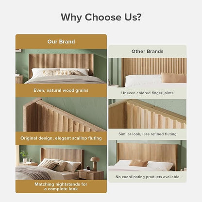 mopio Brooklyn 62.4" Headboard Only, Wood Headboard, Modern Farmhouse, Boho, Wall Mount, Fluted Panel, Wingback Design (Golden Oak, Queen)