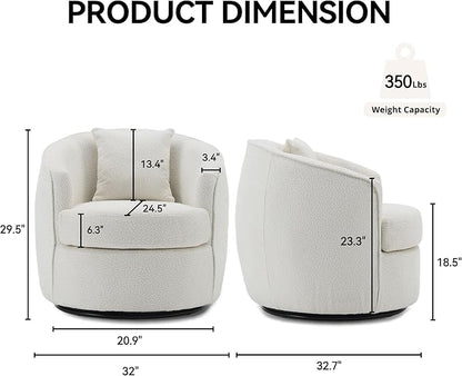 Swivel Accent Chair Set of 2, Modern Upholstered Boucle Barrel Arm Chairs with Pillow for Living Room, 360 Degree Round Swivel Sherpa Armchair with Round Base for Bedroom Club (2, Cream)