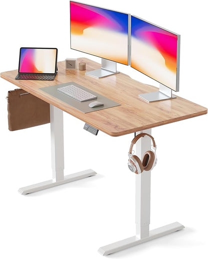 CubiCubi 48 x 24 Inches Electric Standing Desk, Height Adjustable Sit to Stand Desk, Home Office Table with Splice Board, Light Rustic