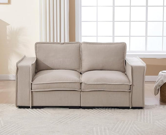 EALSON 67" Loveseat Sofa Modern Love Seat Sofa Comfy Fabric Linen Upholstered Cloud Couches Mid Century Modular 2-Seater Sectional Couch with Throw Pillows for Bedroom/Living Room/Apartment, Oatmeal