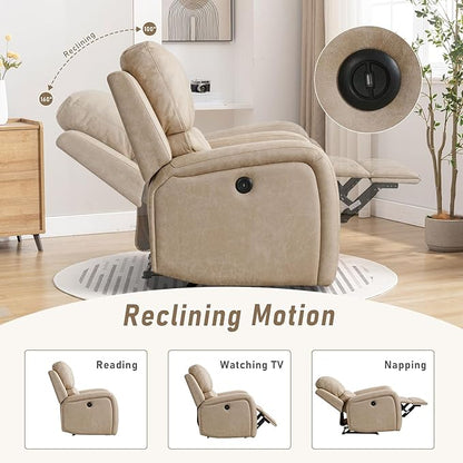 Electric Recliner Chair, Soft PU Leather Power Recliners with Padded Backrest, Single Overstuffed Heavy Duty Reclining Sofa for Living Room Bedroom