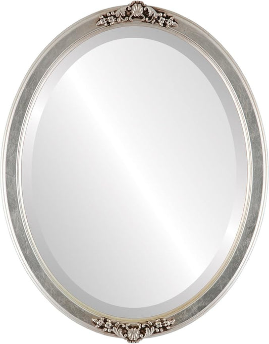 OVALCREST Oval Beveled Wall Mirror for Home Decor - Athena Style - Silver Leaf with Brown Antique - 26" x 20" Outside Dimensions