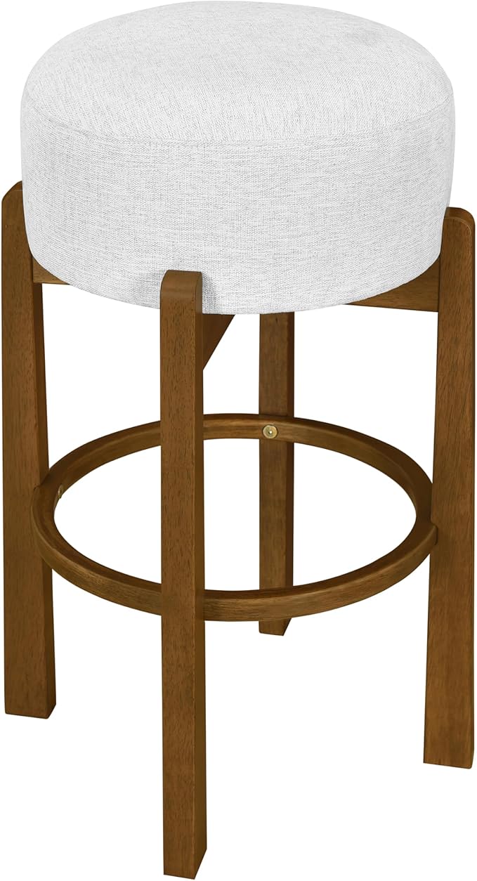Christopher Knight Home Lera Modern Counter Height Bar Stools Set of 2, Fabric Round Stool Chair for Kitchen Island, Wooden Dining Room Chair, Upholstered Counter Stool with Footrest,Dark Walnut+Ivory
