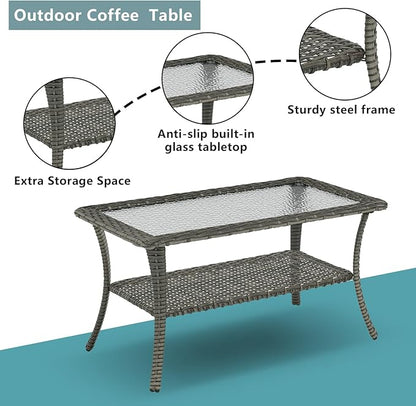 Rilyson Wicker Outdoor Patio Furniture Set - 8 Piece Patio Conversation Sets with Swivel Rocker Chairs, Ottomans, Sofa and Table, 6 inch Cushions, Deep Seating, for Porch Deck Mixed Grey/Grey