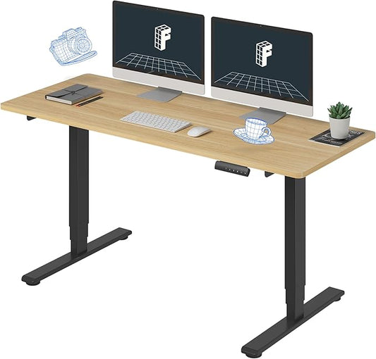 FLEXISPOT E6 Standing Desk 3 Stages Dual Motor Electric 60x24 Inch Whole-Piece Board Height Adjustable Electric Sit Stand Desk(Black Frame + Maple Desktop, 2 Packages)