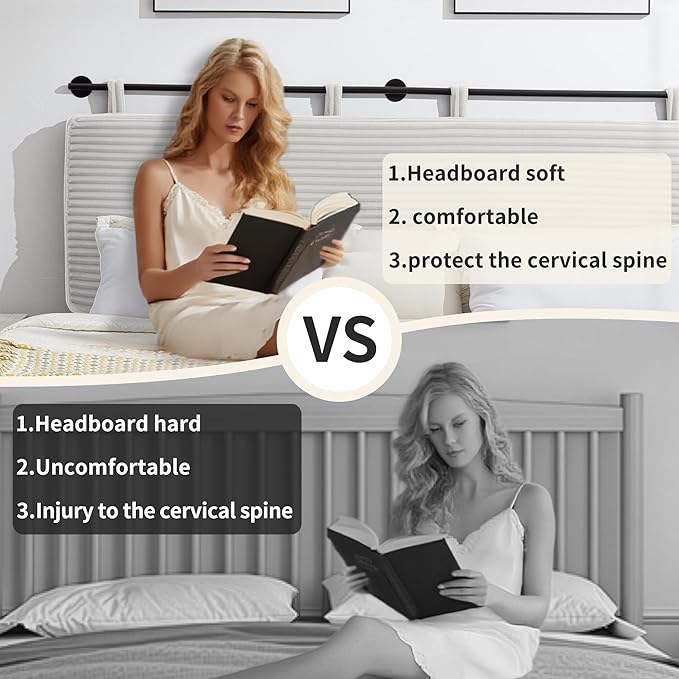 UEV King Headboard Only, Wall Mounted Hanging Upholstered Bed Head Board, Modern Vertical Channel Design of Fine Flannel, Elegant Beige Fluted Headboard for Bedroom (Beige, King Size)