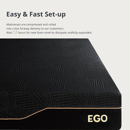 EGOHOME 14 Inch Full Memory Foam Mattress for Back Pain, Cooling Copper Gel Bed in a Box, Foam Made in USA, CertiPUR-US Certified, Therapeutic Medium Firm, Double 54x75x14 Black