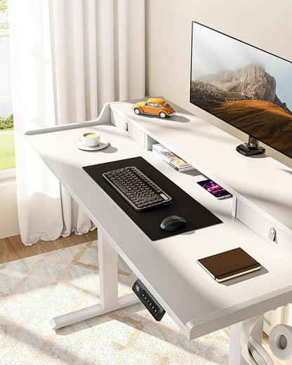ErGear Electric Standing Desk with Drawers, 40″ x 24″ Small Gaming Table Compatible Monitor Stand, Stand up Desks, Home Office Height-Adjustable Desk with Storage Shelf, 4 Preset Heights, White