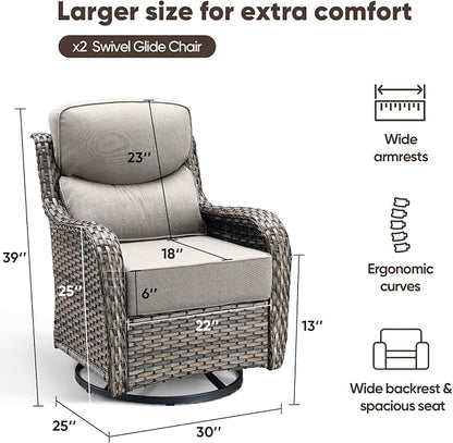 Swivel Patio Chairs Set of 2 with 6" Thick Cushion - Wicker Outdoor Swivel Rocker Patio Chairs, High Back Comfortable Outdoor Glider Chairs 360° Rotation Glider Gray Wicker - Beige Cushion