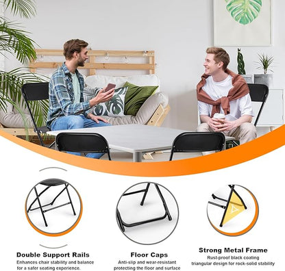 8 Pack Black Folding Chairs, Portable Stackable Commercial Foldable Chair, Indoor Outdoor Plastic Folding Chair for Events/Office/Home/Wedding/Party, 400lbs Capacity