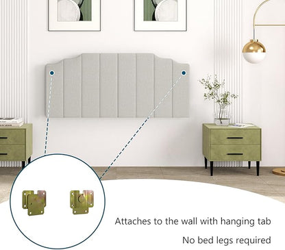 Queen Size Headboard Only, Linen Wall Mounted Headboard Queen/Full Size for Adjustable Bed, Modern Vertical Channel Design with Curved Tufted Upholstered Head Board, Linen Gray