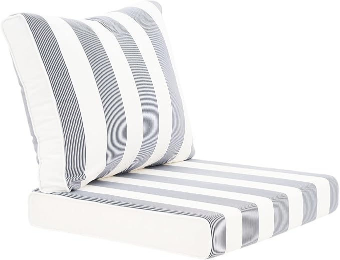 Outdoor Cushion Set for Patio Furniture Deep Seat Chair Cushions Weather Resistant Sofa Chair Pad, 24.4x23.6 Inch, Blue Stripe