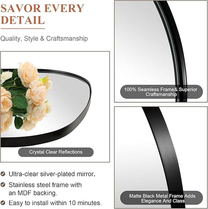 ANDY STAR 24"x36" Black Bathroom Mirror, Irregular Wall Mirror in Stainless Steel Metal Frame, Modern Matte Black Finish with Curved Edge Design, Wall-Mount Vertically or Horizontally