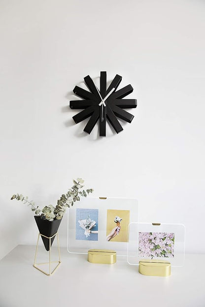 Umbra Ribbon Modern 12-inch Wall Clock, Battery Operated Quartz Movement, Silent Non Ticking Wall Clocks, Black