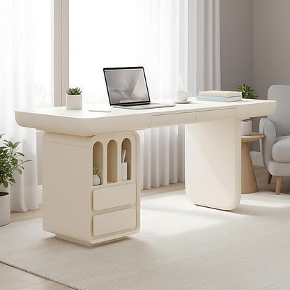 71 Inch White Writing Desk with Storage, Modern Computer Desk with 4 Drawers for Study, Wooden Executive Desk for Home Office