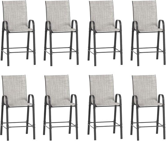 Amopatio Outdoor Stools Set of 8, Comfortable High Back Patio Chairs, All-Weather Textile Patio Bar Stools, Sturdy for Backyard, Porch, Balcony, Light Grey