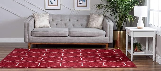 Unique Loom Trellis Frieze Collection Area Rug - Geometric (4' 1" x 6' 1", Red/ Ivory)