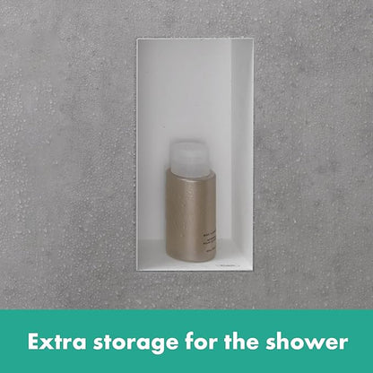 hansgrohe XtraStoris Minimalistic Recessed Wall Niche with Open Frame 12"x 6"x 4" in Matte White, 56070700