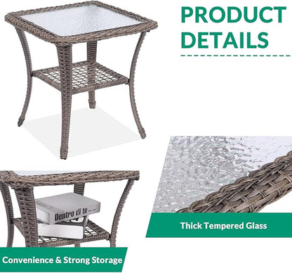 VIVIJASON 7-Piece Outdoor Patio Wicker Conversation Sets, All Weather Outdoor Rattan Furniture Set Includes Glider Loveseat, 2 Glider Rocker Chairs, 2 Swivel-Gliders Chairs, 2 Coffee Table, Grey