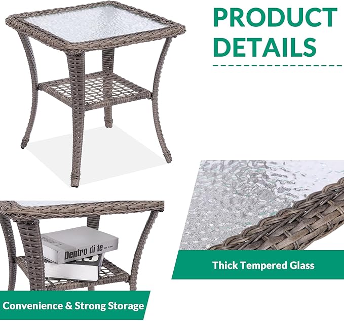 VIVIJASON 5-Piece Outdoor Patio Wicker Conversation Sets, All Weather Outdoor Rattan Furniture Set Includes Glider Loveseat, 2 Coffee Table, 2 Glider Rocker Chairs with Cushions, Grey