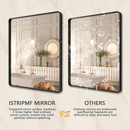 Black Wall Mirror for Bathroom 30x36 Inch,Matte Black Metal Framed Vanity Mirror,Tempered Glass,Anti-Rust,Horizontal or Vertical