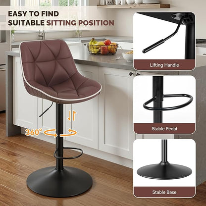 Nalupatio Bar Stools Set of 4, Adjustable Swivel Counter Height Bar Stools with Back, Armless Modern Barstools for Kitchen Island & Home Bar, Upholstered Seat,（Brown）