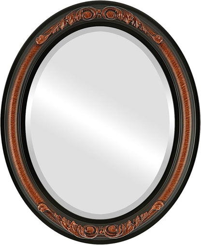 OVALCREST Oval Beveled Wall Mirror for Home Decor - Florence Style - Vintage Walnut - 28" x 22"
