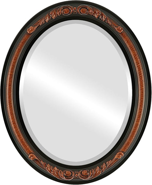 OVALCREST Oval Beveled Wall Mirror for Home Decor - Florence Style - Vintage Walnut - 44" x 34"