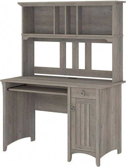 Bush Furniture Salinas Computer Desk with Hutch | Study Table with Drawers, Cabinets & Pullout Keyboard/Laptop Tray | Modern Home Office Desk in Driftwood Gray | Work Desk with Storage