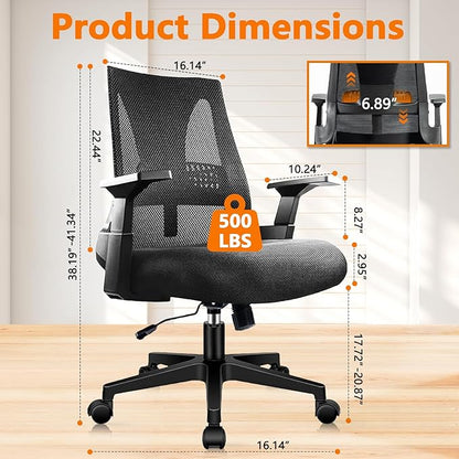 CLATINA 500lbs Big and Tall Office Chair Heavy Duty Mesh Ergonomic Computer Chairs with Adjustable Lumbar Support and Wide Comfy Seat for Home Office Conference Heavy People, Black(4 Pack)