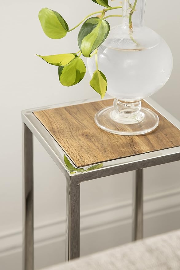 Kate and Laurel Jaspur Modern Drink Table, 7 x 7 x 21, Silver and Wood, Decorative Glam Accent Table for Display and Storage