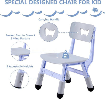 Kids Table & Chairs Set (2 Chairs), Height Adjustable Toddler Table and Chair Set for Kids Ages 3-8 with Graffiti Desktop, Learning & Art Activity Desk for Classroom, Home, Daycare (Grey)