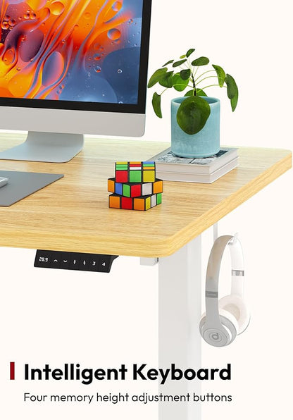 SANODESK Electric Standing Desk 55 x 28 Inches Whole-Piece Desktop Height Adjustable Stand Up Desk w/6-Button Controller Ergonomic Computer Desk for Home Office, White Frame + Natural Tabletop
